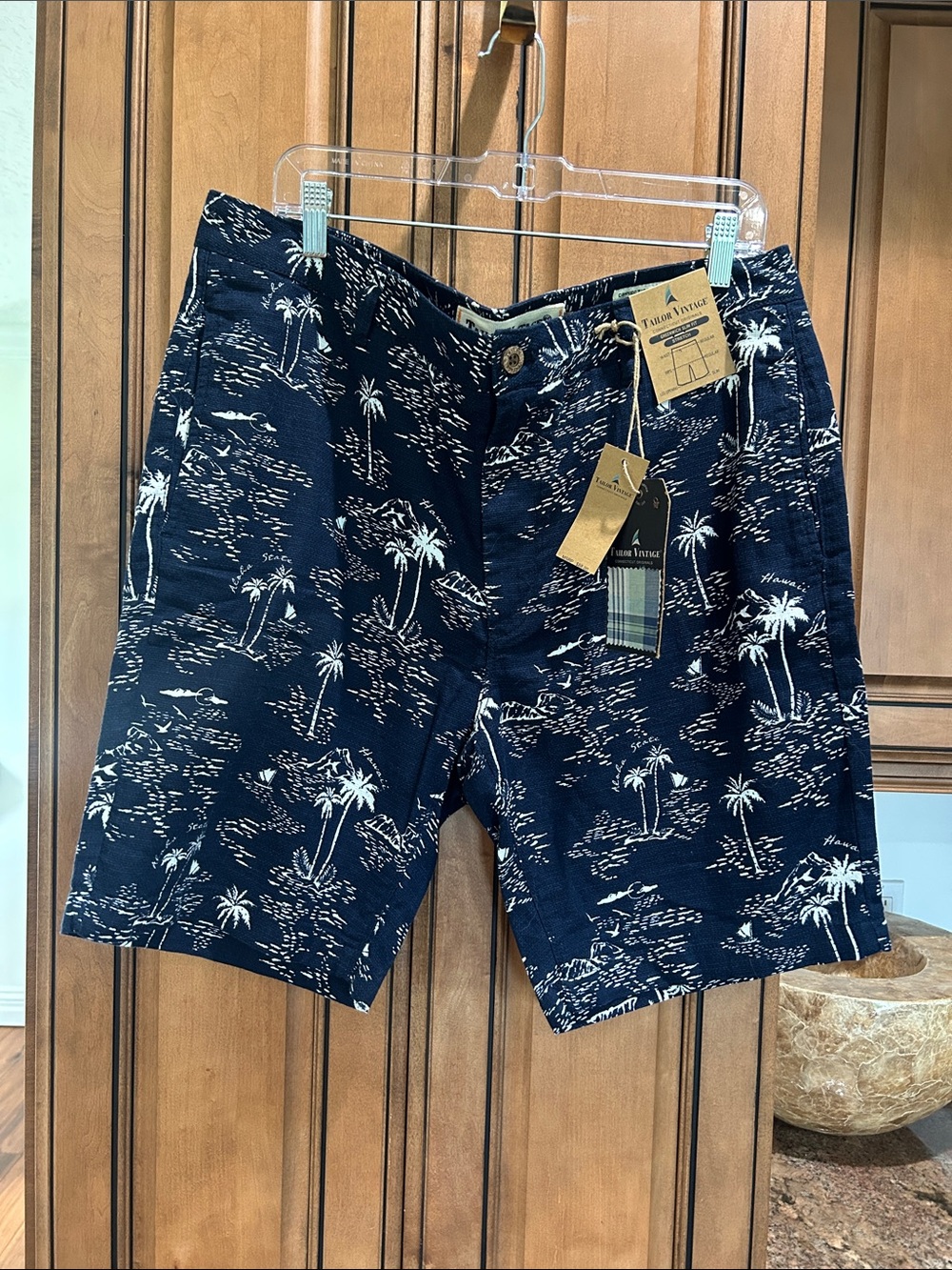 Tailor Vintage Navy & White Palm-Print Board Shorts